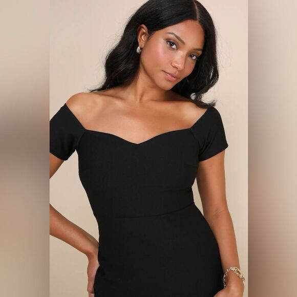 Lulus How Much I Care Black Off-the-Shoulder Midi Trumpet Dress Size Small NEW - Picture 11 of 16